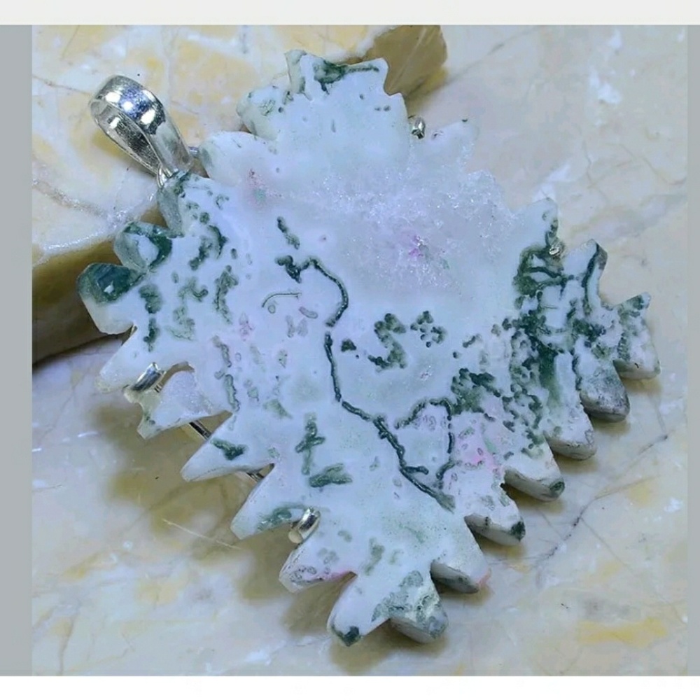 Moss Agate Handcrafted 925SS Pendant